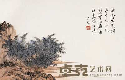 溥儒 秋江横舟图 镜心 37×57cm